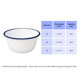 Falcon Enamel Shabby Chic Vintage Style Pudding Basin Bowl - White with Blue Rim - Set of 3 (Pudding Basins - 10/12/14)