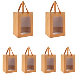 Enorteen 36 Pcs Kraft Paper Gift Bags with Transparent Window Gift Boxes with Handles Clear Candy Boxes for Valentine's Day Bridal Shower Present Festival Party