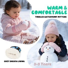 Urban Virgin Toddler Waterproof Outdoor Infant Mittens Baby Winter Gloves Dino Cuffed Warm Fleeced Kids Ski Gloves For Teens E1408 White S(3Months-3T)