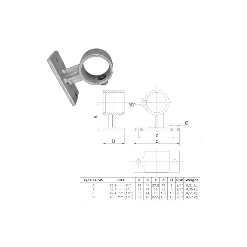 WITTKOWARE Pipe Connector Made of Galvanised Malleable Cast Iron for