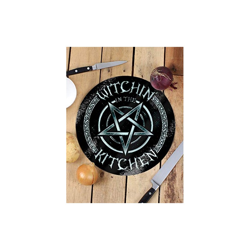 Witchin in The Kitchen Circular Black Glass Chopping Board