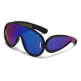 LJCZKA y2k Sunglasses Futuristic Women Men Trendy Sunglasses Oversized Fashion Glasses Mask Hippie with Shield UV Protection, black