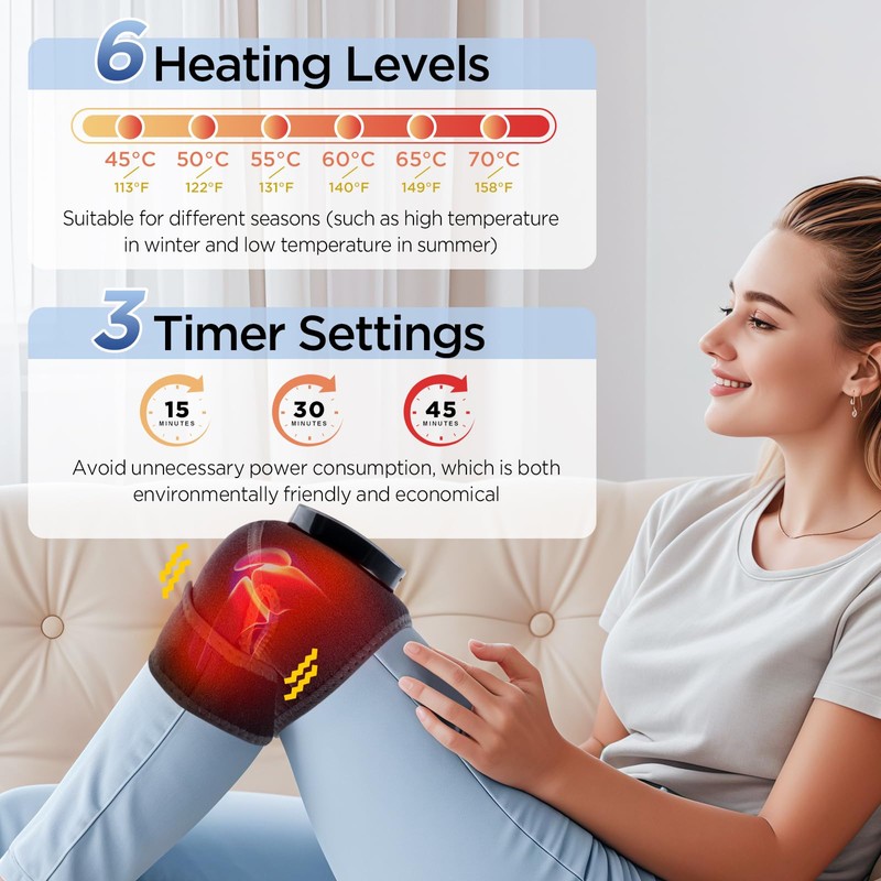 Cordless Knee Massager with Heat, Heating Pad for Knee Shoulder