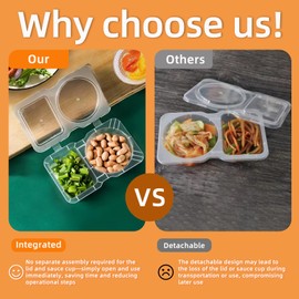 Double Compartment Reusable Prep Snack Containers With Lids，Mini Grab And Go Packs 2 Compartments Container ，Disposable Clear Munch Mate Travelsnack Containers Sauce 3oz Containers For Lunch Box (50)