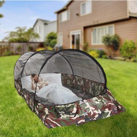 CMINGJ Portable Mosquito Net Foldable Pop-Up Travel Mosquito Net for Bed Free Installation-Suitable for Baby Adults Bedroom, Camping, nap, Patio (Extra-Large-Bottom Zipper(Black&Camouflage))