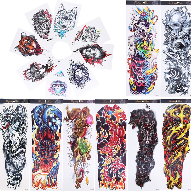 8 Sheets Full Sleeve Temporary Tattoos Stickers Watrproof 8 Sheets
