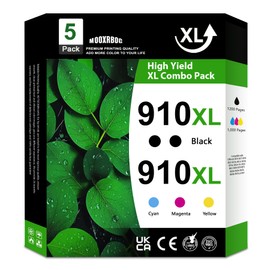 910XL Ink Cartridges Combo Pack (5-Pack, 2Black/1Cyan/1Magenta/1Yellow) Replacement for HP 910XL Ink Cartridges Combo Pack Compatible for HP OfficeJet Pro 8025e 8015e 8022e 8028e 8025 8035 Printer