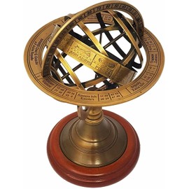 Sadaf Nautical 5" Nautical Brass Armillary Sphere World Globe Rosewood Base Table Decor Gift Vintage Home Decor Gifts