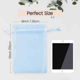 Meowoo 100PCS Organza Bags, 8x12in Small Mesh Bags Drawstring, Mesh Gift Bags Drawstring for Jewelry, Candy, Christmas, Sachets, Festivals, Bathroom Soaps, Makeup Organza, Wrapping Supplies(skyblue)