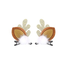 ZHOUMEIWENSP Christmas Glitter Hair Clip Cute Reindeer Antlers Headdress Hairpin for Christmas Party Antlers Ears Hair Accessory (Golden)