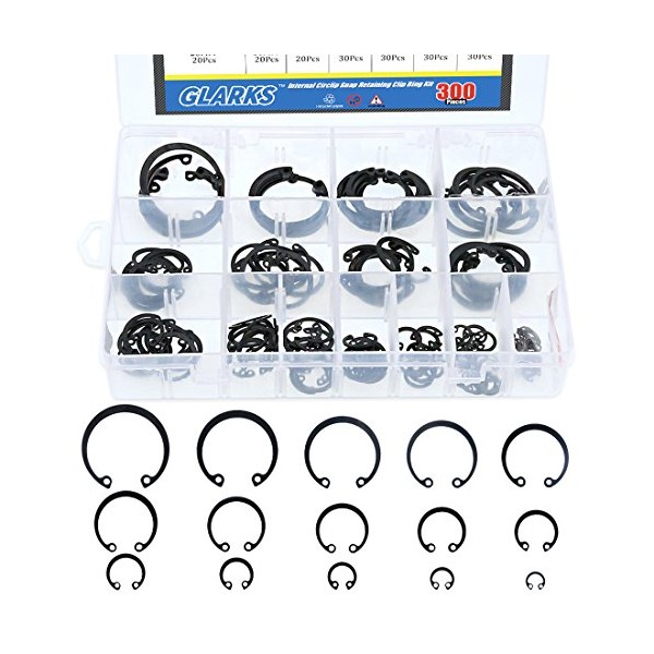Glarks 300Pcs 15 Size Metric Internal Circlips Snap Retaining Ring