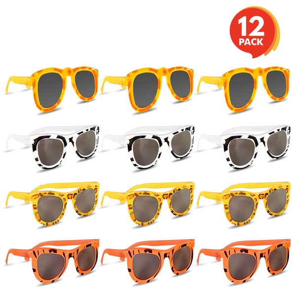 ArtCreativity Colorful Safari Sunglasses - Pack of 12 - Youth Size - Assorted Animal Prints on Good Quality Material - Summer Time Fun, Great Party Favor - Amazing Gift Idea for Boys and Girls Ages 3+