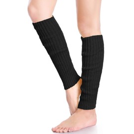 *daisysboutique* Retro Women 80s Adult Ribbed Knitted Leg Warmers Crochet Long Boot Socks for Party Dance Sports Yoga (One Size, Black)