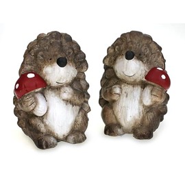 TEMPELWELT 2 x decorative hedgehog figures, each 8 cm, tone brown beige silver, hedgehog figures, decorative figure, autumn decoration