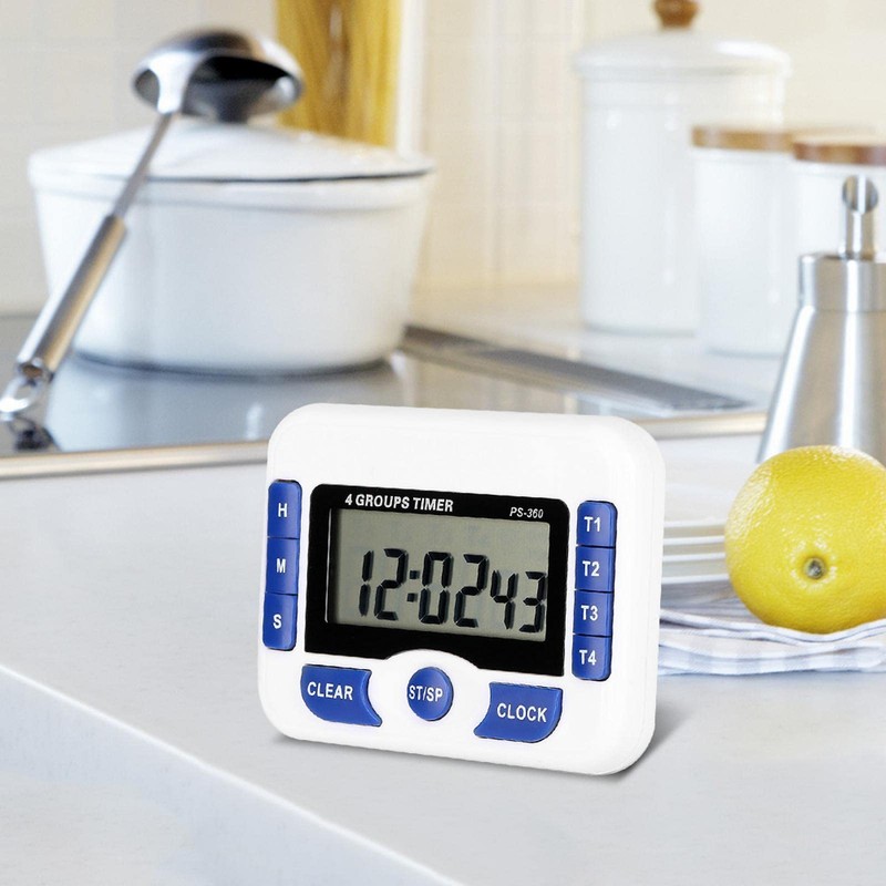 Digital Kitchen Timer, 4-Channel Independent Group Timer Countdown Magnetic LCD