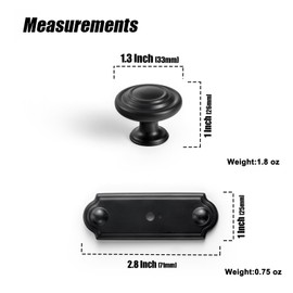 Goo-Ki 6 Pack Matte Black Zinc Alloy Cabinet Knobs with Spacer - Single Hole Center Affordable Luxury Cabinet Pull Hardware for Bedroom, Kitchen 9081-DP-B-DAN