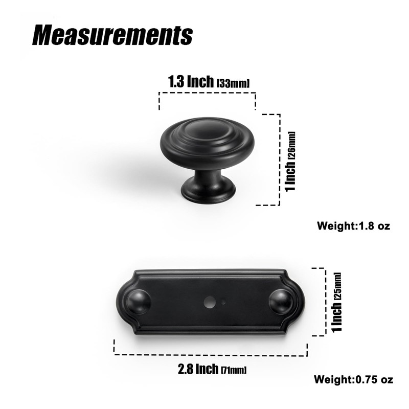 Goo-Ki 6 Pack Matte Black Zinc Alloy Cabinet Knobs with