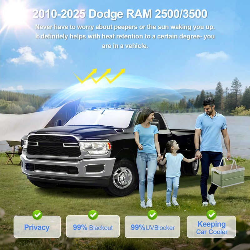 SHINELINERS 6pcs Car Window Shades for Dodge RAM 2500 3500