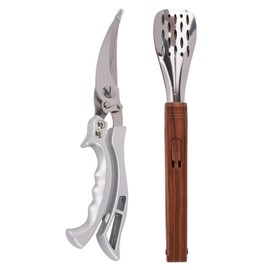 Kitchen Scissors For Food Tongs For Cooking Set-All-Purpose Heavy Duty Shears，Tongs for Serving Food with Wooden Handle,Versatile Cooking Tools For Every Kitchen 304 Stainless Steel