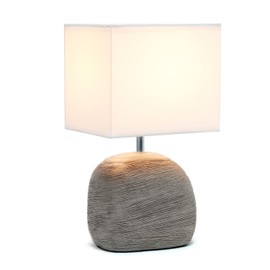 Simple Designs ‎LT1115-BWN Bedrock Small Ceramic Bedside Textured Stone Table Lamp with White Shade, Grayish Brown