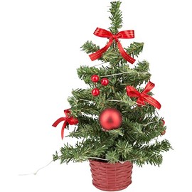 Idena 31486 Decorative Christmas Tree with 20 LEDs in Warm White, Approx. 25 cm High, Including Red Tree Decorations and USB Port, As Decoration for Advent Time and Christmas