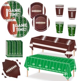 Xindtek - Kit de suministros para fiesta de fútbol, 24 unidades, incluye platos de cena, platos de postre, servilletas, tazas, mantel de plástico para decoraciones de fiesta de cumpleaños
