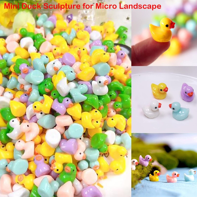 Taicols 100 Pcs Mini Duck Miniatures - Resin Waterproof Tiny
