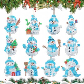 MHwan Pack of 12 double-sided 5D diamond painting Christmas pendants, shiny exquisite, diamond painting advent calendar, can be hung on Christmas trees, gift boxes, greeting cards