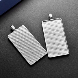 DROLE 30Pcs Large Pendant Trays Kit-15Pcs Cabochon Bezel Trays with 15Pcs Rectangle Glass Dome Tiles for Jewelry Making 25×50mm White K