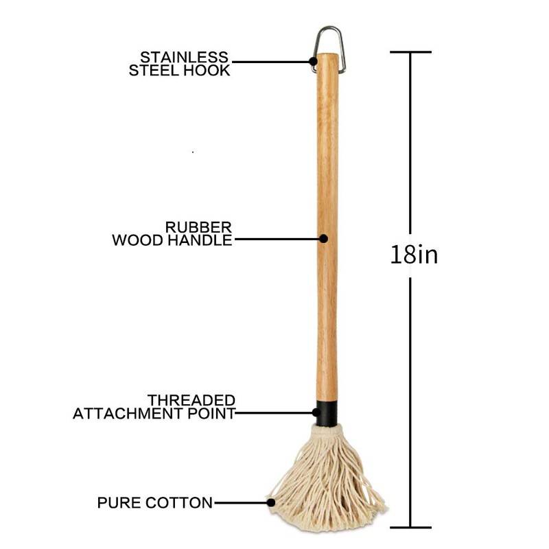 18 Inch Grill Basting Mop Wooden Long Handle with 4