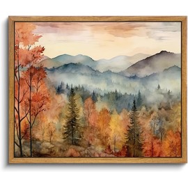 KBKBART Framed Vintage Wall Art for Living Room Bedroom Decor, Retro Autumn Watercolor Country Landscape Canvas Painting Farmhouse Decor Wall Art, Rustic Fall Bathroom Wall Decor Vintage Room Decor(11"x14")