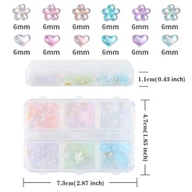 JCAKES 2 Boxes Aurora Mermaid Nail Charms Jewelry 3D Bubble Resin Heart Flower Nail Art Decoration Metal Bead Caviar Flat Back Rhinestones Crystal for Acrylic Nails DIY Accessories Nail Supplies