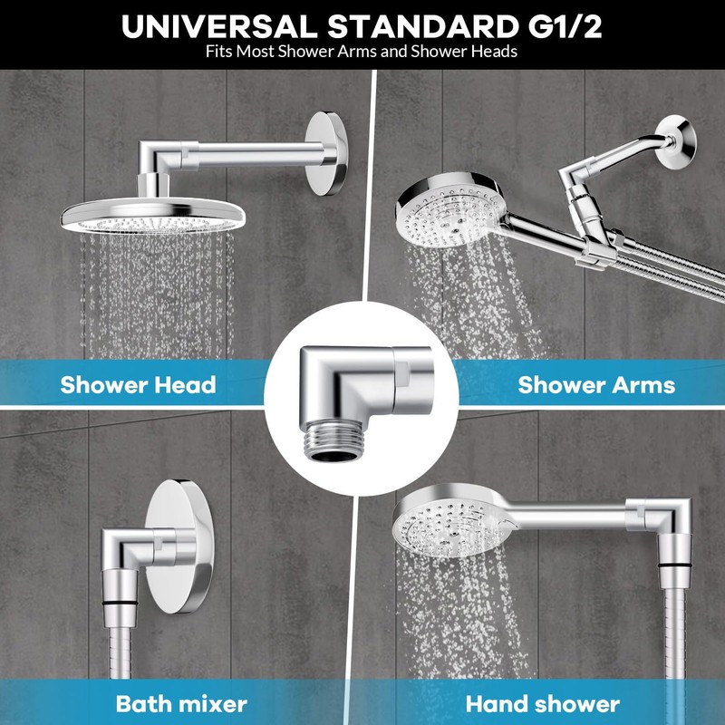 Shower Head Elbow Adapter, All Metal Handheld & Wall-Mounted Shower