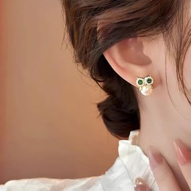 Jugielu Boho Pearl Owl Earrings Crystal Bird Earrings Cz Owl Stud Earring Gold Pearl Stud Earring Funny Animal Jewelry for Women