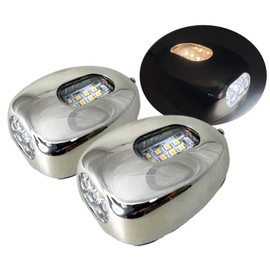 Pactrade Marine Boat Pontoon Stainless Steel LED Docking Light DC 12V 6.2W Nature White Splashproof IP:66 SS316 Housing Surface Mount 430LM (2)