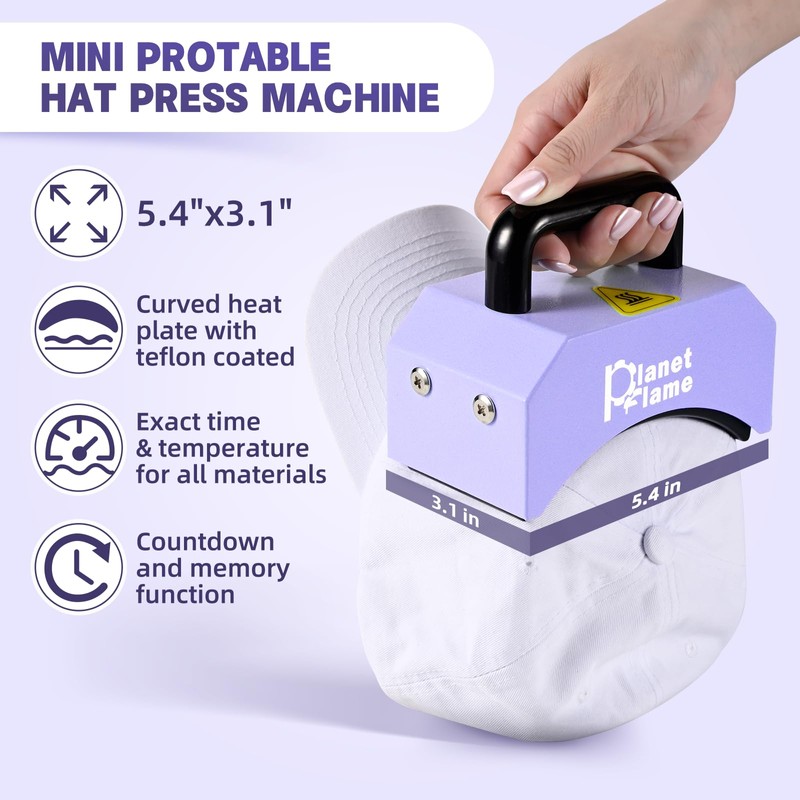 PlanetFlame Hat Press, Mini Hat Press Heat Machine for Caps