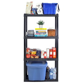 Koolatron 4-Tier Shelving Unit, 57 Fixed Height, Medium Storage Organizer for Home, Garage, Basement, Shed and Laundry Room, 14" W x 30" D x 57" H, Made with Recycled Materials, Matte Black