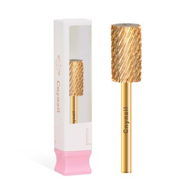 Cnynail 3/32" Large Barrel Flat Top Tungsten Carbide Nail Drill Bit Safety Bit for Gel & Acrylic Removal, 2-Way Rotating Efile Tip, Salon Electric File Accessory (XC Grit, Gold)