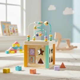 Cubo Didáctico Montessori Bebe Madera Juego Educativo 5 En 1 Color Agua                                                                               
