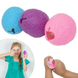 3x Fun Colourful Squeeze Unicorn Eggs, Stress Reliever Novelty Toy, 6.2cm Blue, Pink and Purple Colour Mesh Ball for Kids and Adults