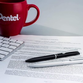 Pentel Australia BL2007B-PBOX Gifts EnerGel BL2007 Red Barrel 0.7mm Black Ink Pen with Pearl White Gift Box