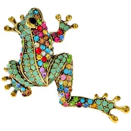 Rhinestone Frog Brooch Vivid Animal Pin Full Glasses Design Alloy Material Green Color Women And Men Jewelry