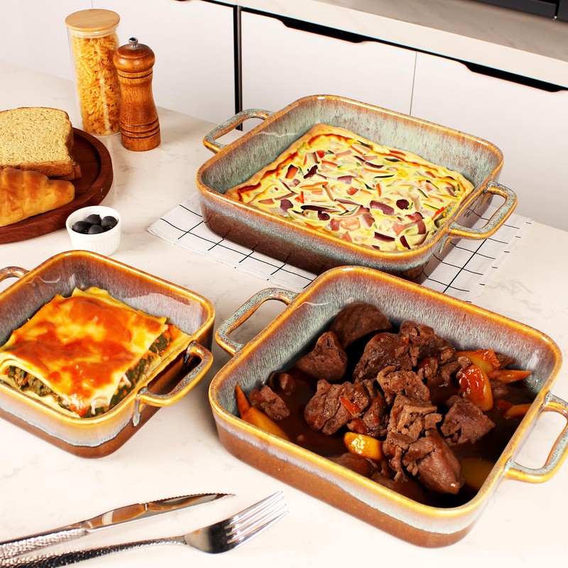 jinsongdafa 9" x 9"Square Casserole Dish, 1.8 Qt Ceramic Au
