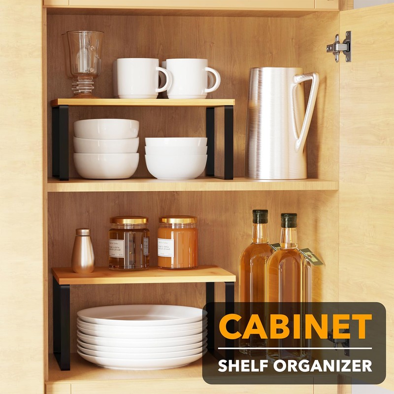 SpaceAid Cabinet Shelf Organizers 2 Pack, Kitchen Counter Rack Shelves