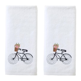 SKL Home Flower Basket Bike Hand Towel Set, White