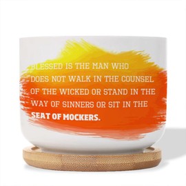 DecStic Blessed is The Man Who Does Not Walk in The Counsel Ceramic Planter Bible Verse Planters for Indoor Plants with Drainage Holes and Saucers Pot for Home Office Decoration