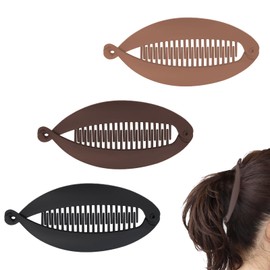 3pcs Large Banana Clips, Banana Clips for Women and Girls, Multifunctional Hair Combs for Women Accessories for Fine Curly Straight Long Short Thick Hair (Black, Dark Brown, Light Brown)