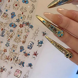 Dedyel 5D Embossed Gold Nail Art Stickers Luxurious Patterns Nail Stickers Decals Chinese Palace Design Nail Art Stickers for Women Girls Kids DIY Nail Art Decoration