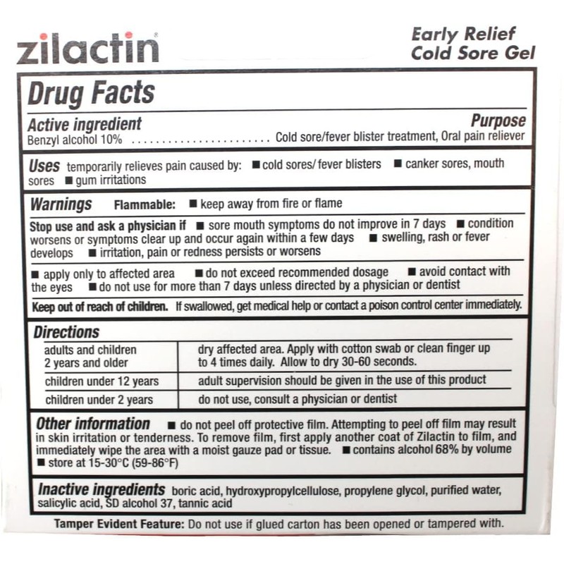 Zilactin Cold Sore Relief Gel - .25 oz (7.1 g),