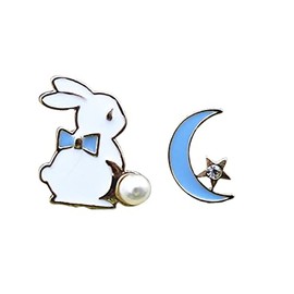 Feel "Moon and Rabbit Earrings" Women's Cute Rabbit Gift, Metal, Pearl